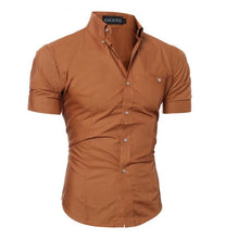 Load image into Gallery viewer, 2019 Men Brand Shirt Male Short Sleeve Hawaiian Shirts Casual Metal Buckle Hit Color Slim Fit Black Mens Dress Shirts