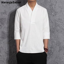 Load image into Gallery viewer, NaranjaSabor 2020 New Summer Spring Fashion Mens Kimono Shirts  Loose Seven-quarter Sleeve Shirt Men Blouse Brand Clothing N569
