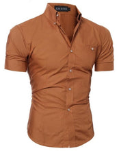 Load image into Gallery viewer, 2019 Men Brand Shirt Male Short Sleeve Hawaiian Shirts Casual Metal Buckle Hit Color Slim Fit Black Mens Dress Shirts
