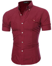 Load image into Gallery viewer, 2019 Men Brand Shirt Male Short Sleeve Hawaiian Shirts Casual Metal Buckle Hit Color Slim Fit Black Mens Dress Shirts
