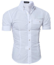 Load image into Gallery viewer, 2019 Men Brand Shirt Male Short Sleeve Hawaiian Shirts Casual Metal Buckle Hit Color Slim Fit Black Mens Dress Shirts
