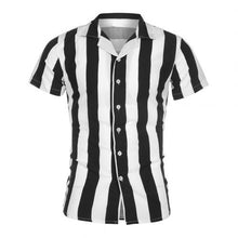 Load image into Gallery viewer, 2020 Hot Casual Men's Shirt Turn Down Collar Short Sleeve Vertical Stripes Button Slim Shirt casual top Blouse Men
