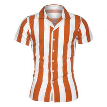 Load image into Gallery viewer, 2020 Hot Casual Men's Shirt Turn Down Collar Short Sleeve Vertical Stripes Button Slim Shirt casual top Blouse Men
