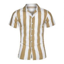 Load image into Gallery viewer, 2020 Hot Casual Men's Shirt Turn Down Collar Short Sleeve Vertical Stripes Button Slim Shirt casual top Blouse Men
